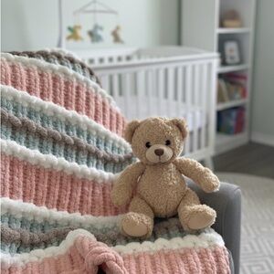Hand Knitted Super Chunky Chenille Baby Throw. $55